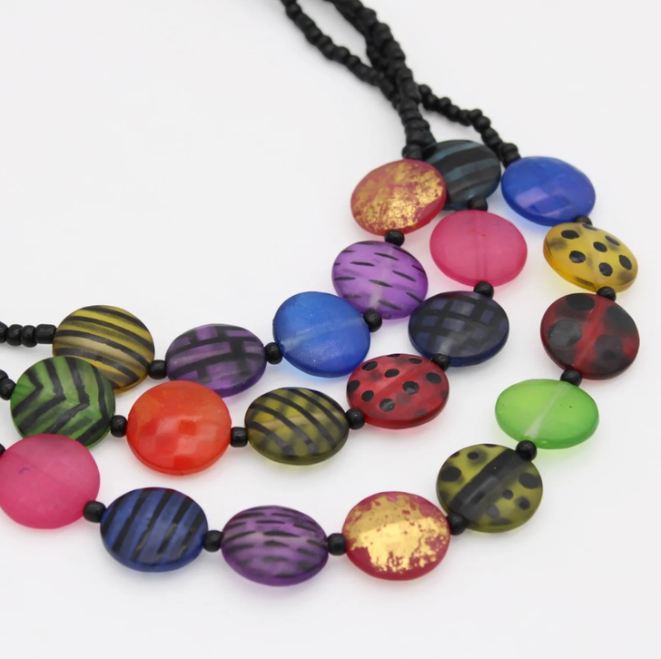 Multi Sea Stone Triple Strand Necklace