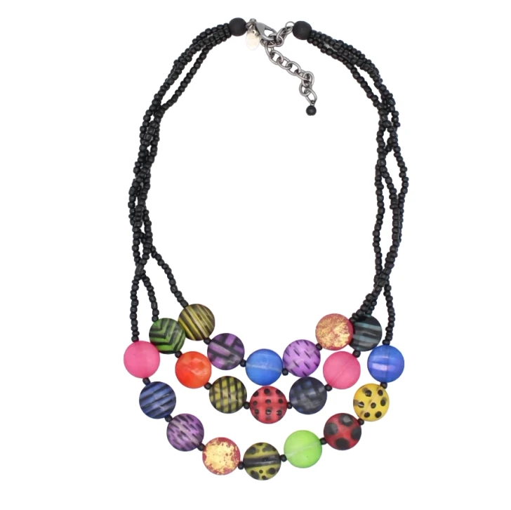 Multi Sea Stone Triple Strand Necklace