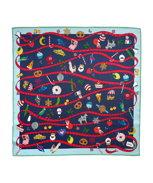 Ornament Collection Silk Square Scarf- Navy Multi