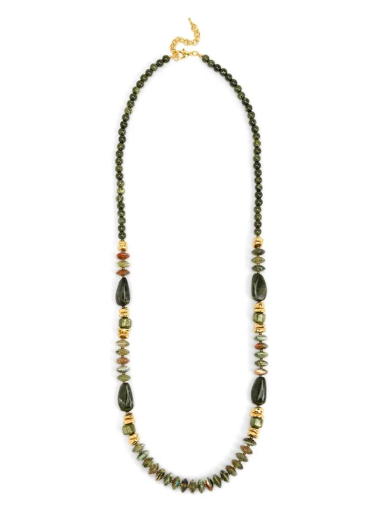Green Multi Bead Long Necklace
