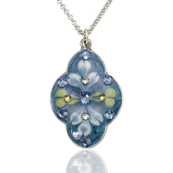 Blue Denim Scalloped Pendant Necklace