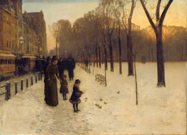 Hassam, At Dusk (Boston Common at Twilight) 11x14 Matted Print