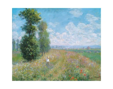 Claude Monet, Meadow With Poplars Matted Print