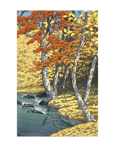 Hasui Autumn at Oirase 11x14 Matted Print