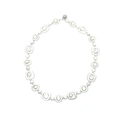 Geometric Silver and Pearl Necklace