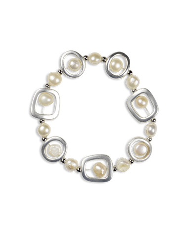 Geometric Silver and Pearl Bracelet