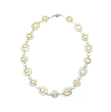 Gold Geometric Shape with Pearl Necklace