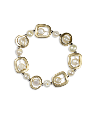 Gold Geometric Shape with Pearl Bracelet