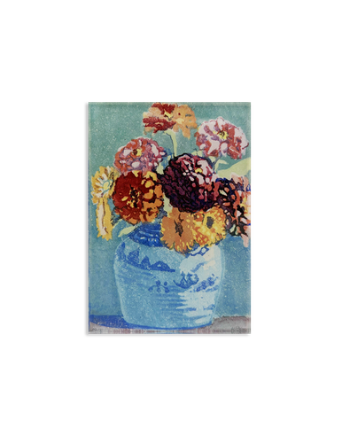 Floral Woodcuts Zinnias Marigolds Acrylic Magnet