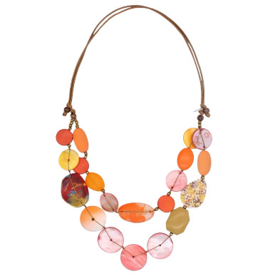 Orange Multi Pearlescent Tiered Necklace