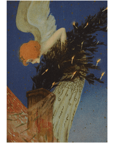 MFA Angel Putting a Christmas Tree Down a Chimney Holiday Cards