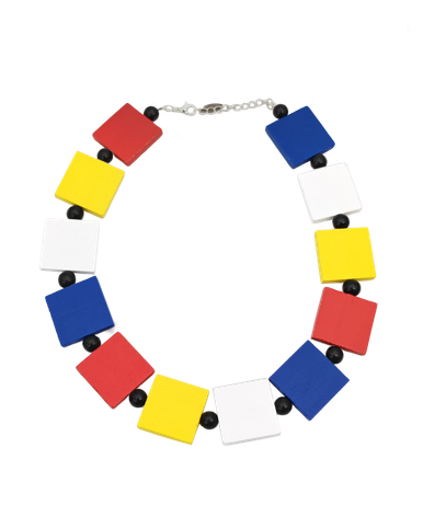 Mondrian Color Wooden Square Necklace