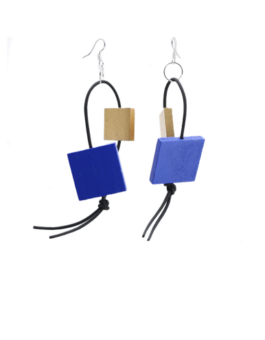 Blue and Yellow Square Earrings