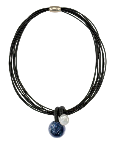 Blue Stone and Pearl Pendant Necklace