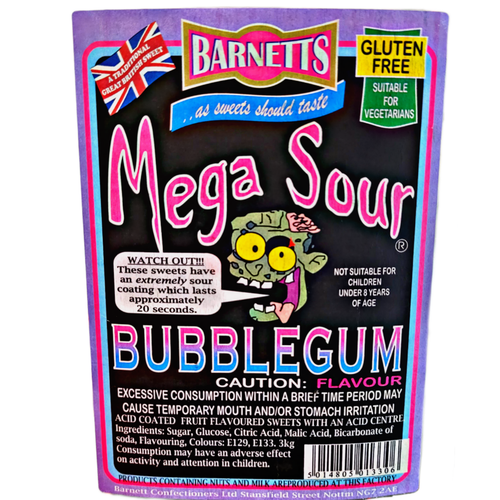 Barnetts Mega Sour Hard Candy Bubble Gum Flavor - 9 pack