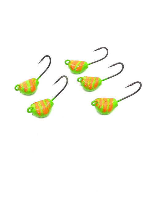 (5 pack) Lay Perfect Jigs  Green/Orange  4XX HOOKS