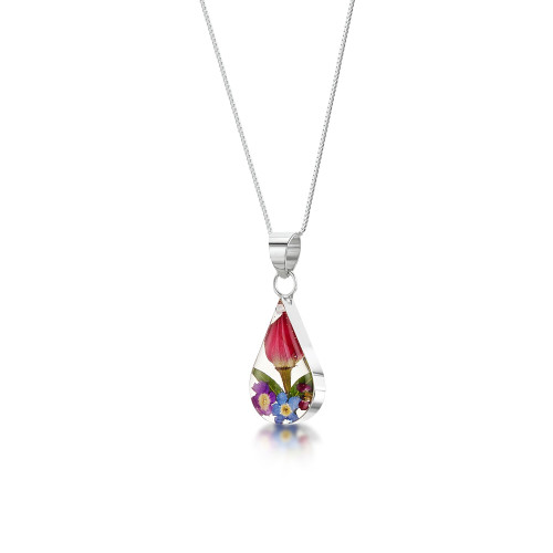 Silver Necklace - Mixed flower - teardrop