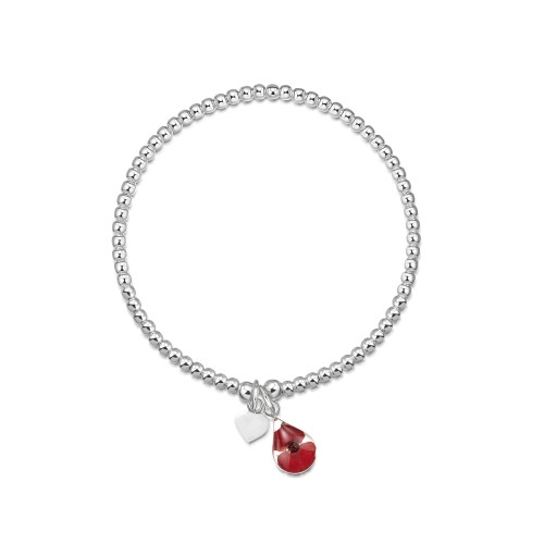 Silver Bead Bracelet - Single strand - Poppy
