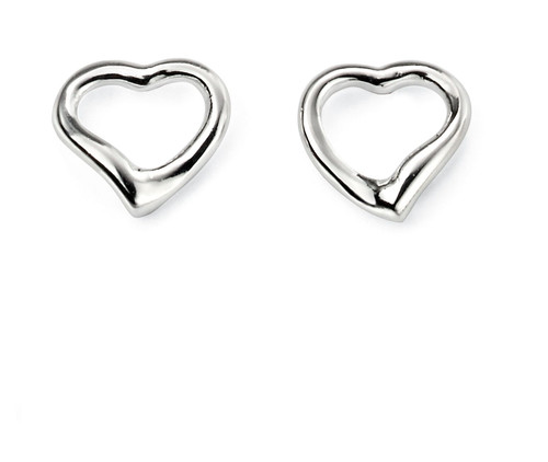 Small Open Heart Stud Silver Earrings