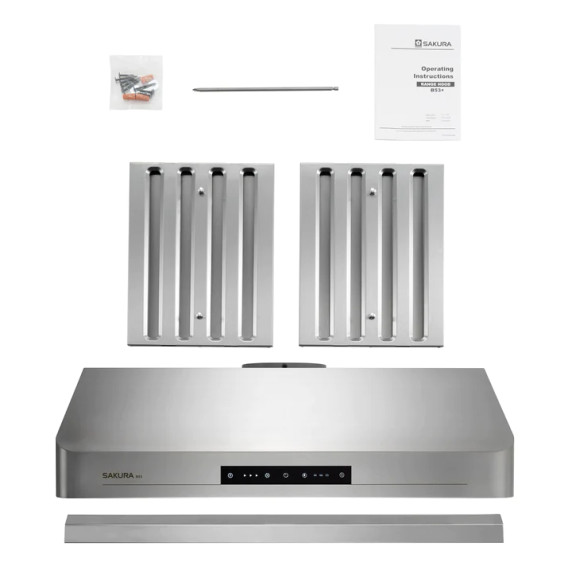 B53A SAKURA 30" OR 36" RANGE HOOD WITH CHIMNEY FLUE - STAINLESS STEEL - MADE IN TAIWAN