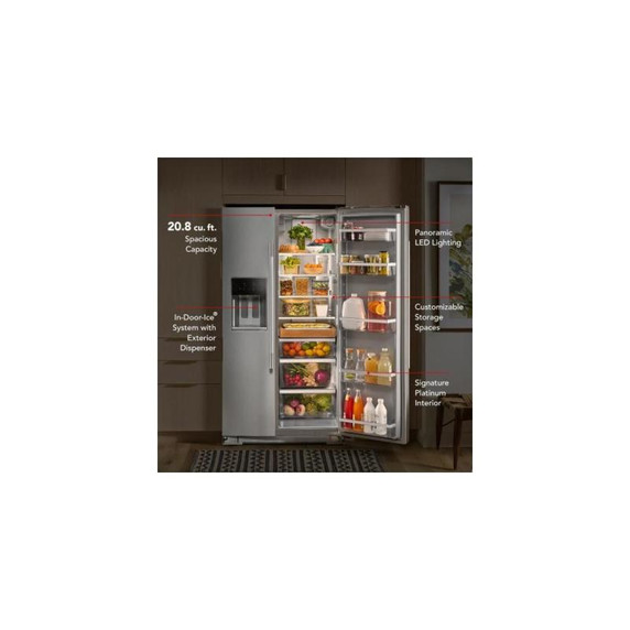 Kitchenaid® 20.8 Cu. Ft. Counter-Depth Side-by-Side Refrigerator with Exterior Ice and Water Dispenser in PrintShield™ Finish KRSC536RPS