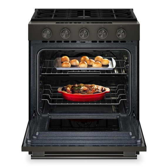Kitchenaid® 5.0 Cu. Ft. Smart Slide-in Gas Range with Convection Cooking Modes and 2-in-1 Burner KSGS530SBE
