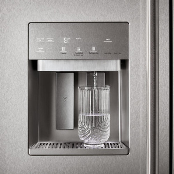 Kitchenaid® 25.1 Cu. Ft. 42" Built-In Side-by-Side Refrigerator features Exterior Water and Ice Dispenser with Measured Fill KBSD742SPS