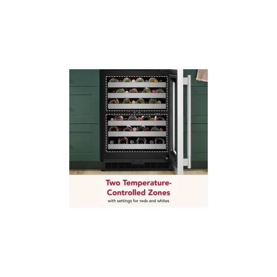 Kitchenaid® 24" Undercounter Wine Cellar with Full-Extension Metal-Front Racks KUWR324SSB