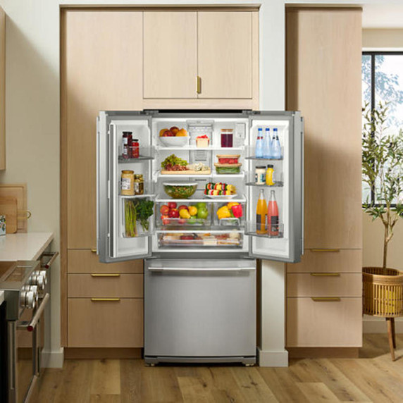 Kitchenaid® 20 cu. Ft. 30-Inch Width Standard Depth French Door Refrigerator with PrintShield® Finish and Interior Dispense KRFF330SPS