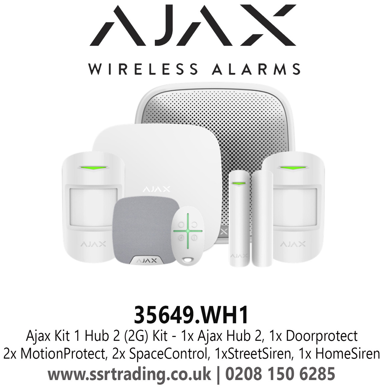AJAX 35649.115.WH1 Kit 1 Hub2 2G with MP House and Keyfobs in