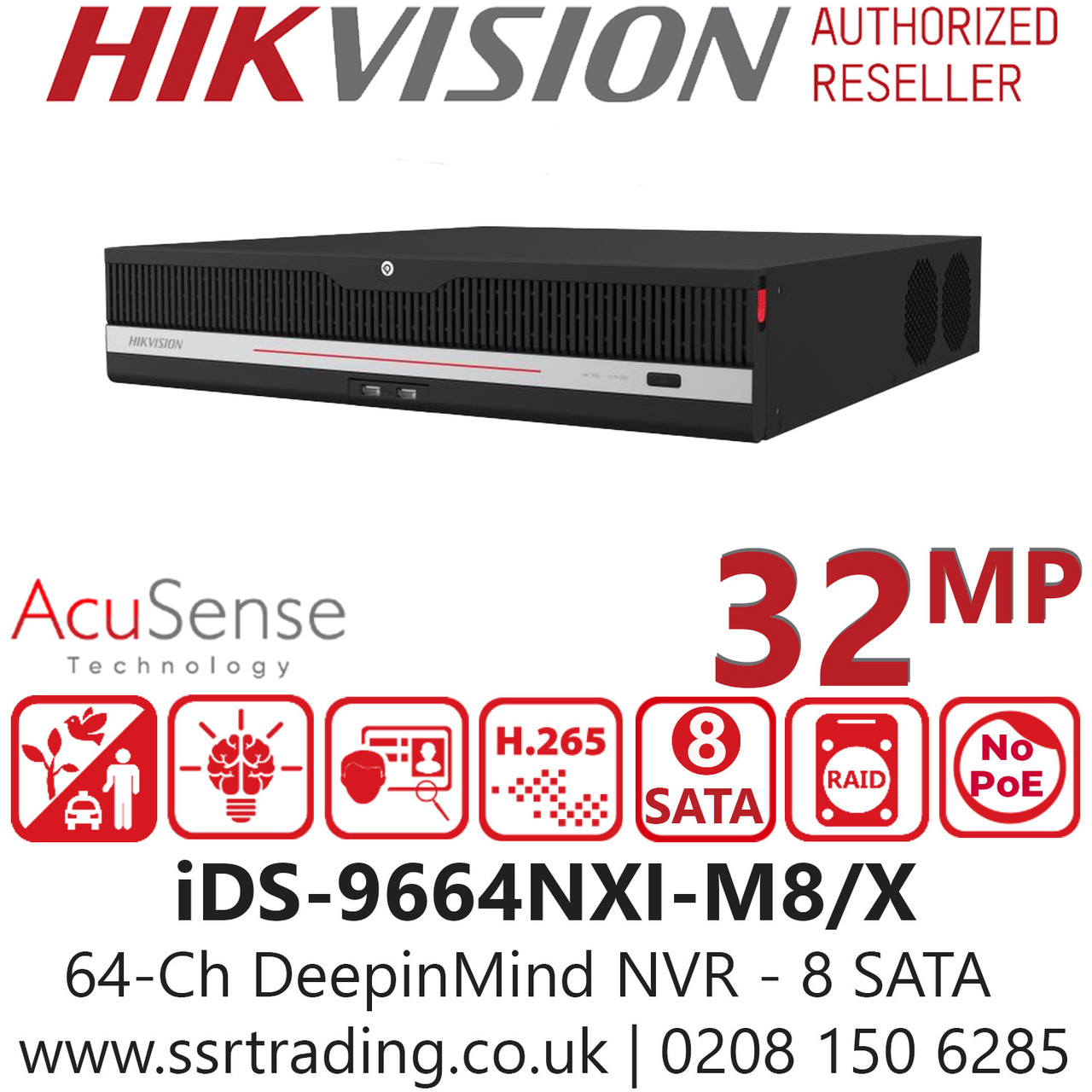 Hikvision 64Ch DeepInMind 32MP No PoE NVR - iDS-9664NXI-M8/X