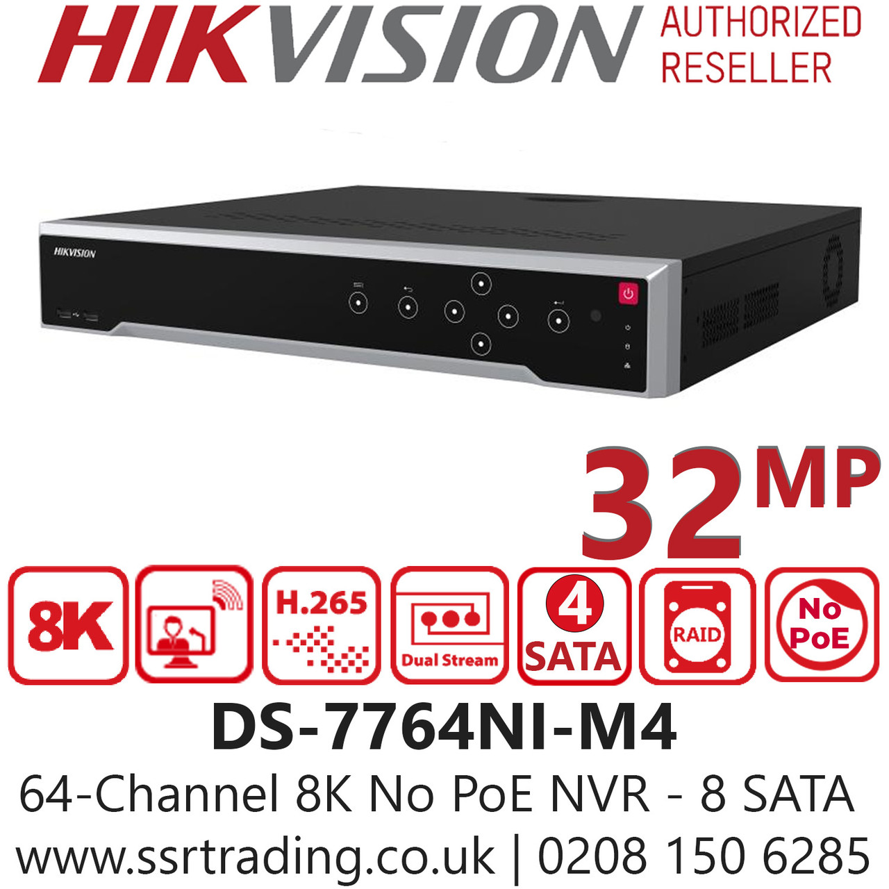 Hikvision DS-7764NI-M4 64Channel 8K Non PoE 16 Ch NVR - 4 SATA - 2
