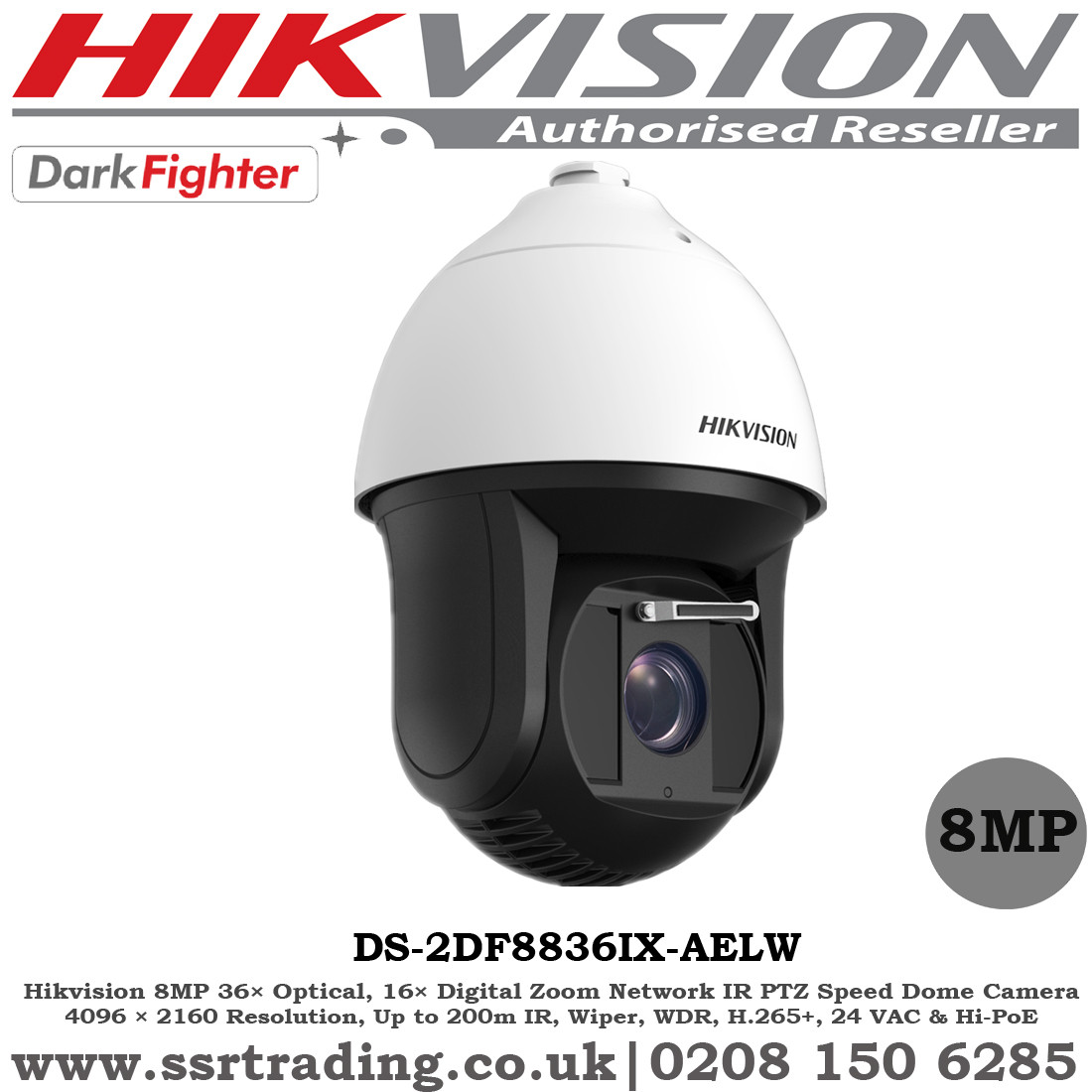 Hikvision 8MP 4K 36x Optical Zoom 200M IR Darkfighter, Wiper