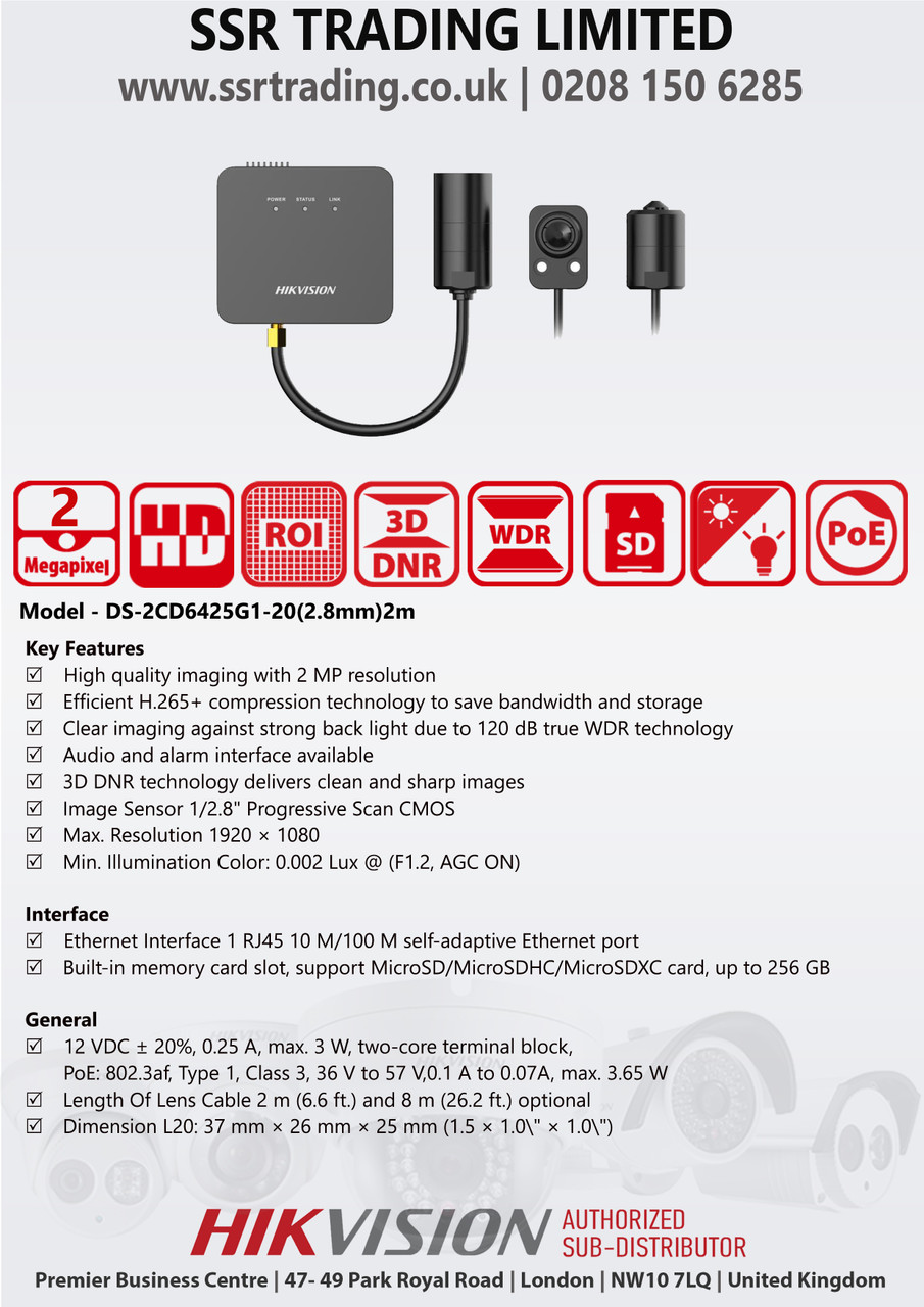 DS-2CD6425G1-L20 (2.8mm) Hikvision 2MP Covert IP PoE Camera