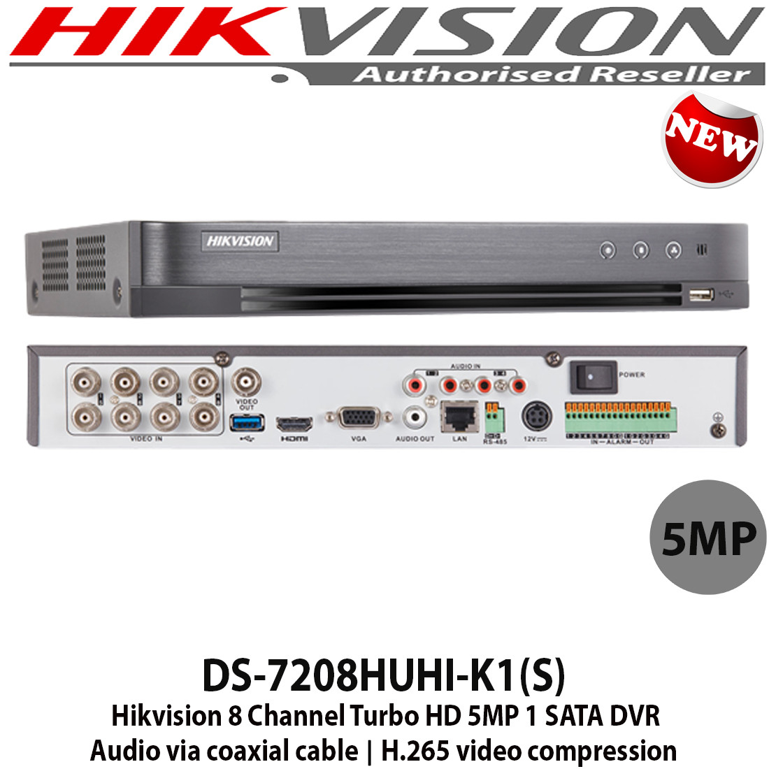 ikvision 8 Channel Turbo HD DVR 5MP 1 SATA Audio via coaxial cable