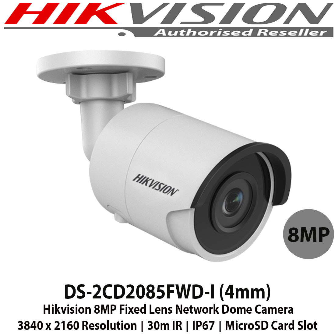 Hikvision 8MP 4K 4mm fixed lens 30m IR IP67 H.265+ IP Network Mini