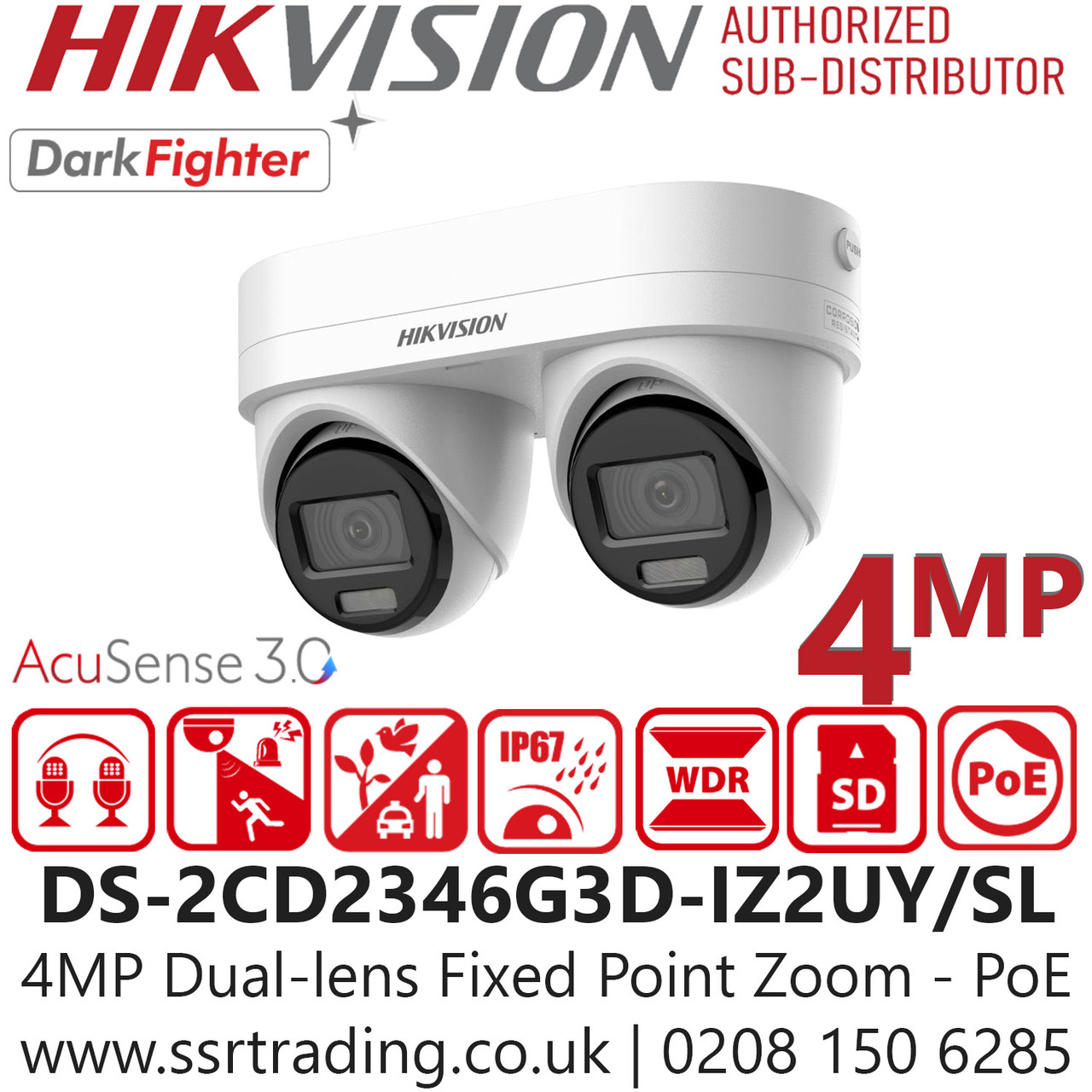 Hikvision 4MP Dual-lens Fixed Point Zoom Turret IP Camera - DS