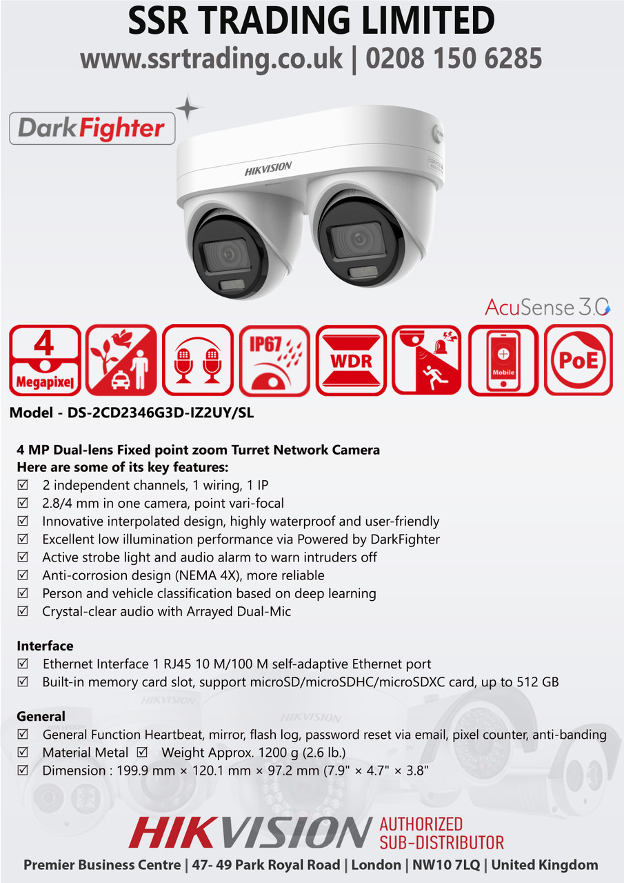 Hikvision 4MP Dual-lens Fixed Point Zoom Turret IP Camera - DS