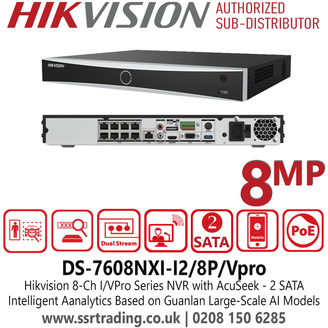Hikvision DS-7608NXI-I2/8P/Vpro 8Ch I/VPro Series NVR with AcuSeek