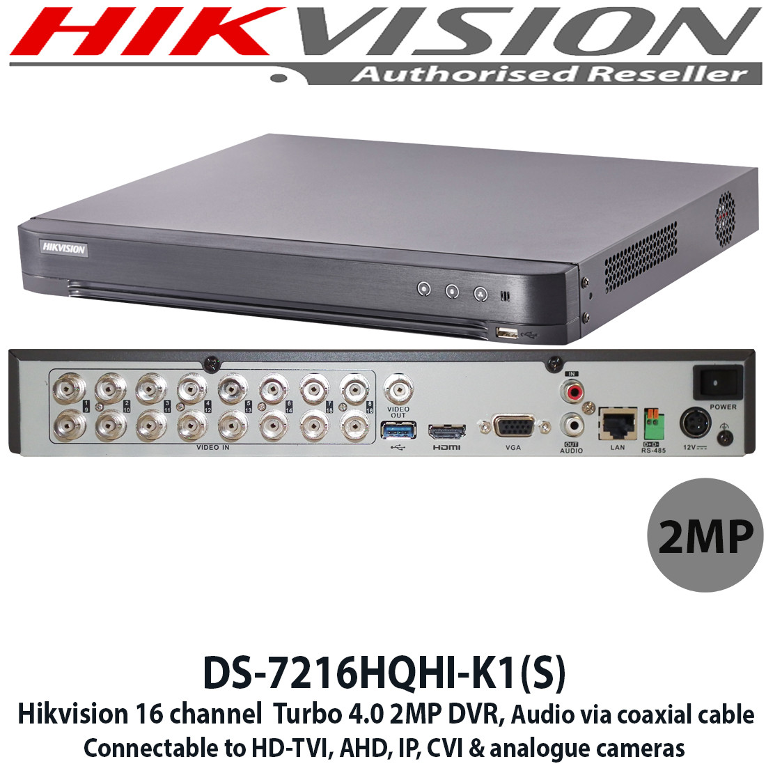 Hikvision DS-7216HQHI-K1/S 16 Channel 2MP Turbo HD AoC Audio Over