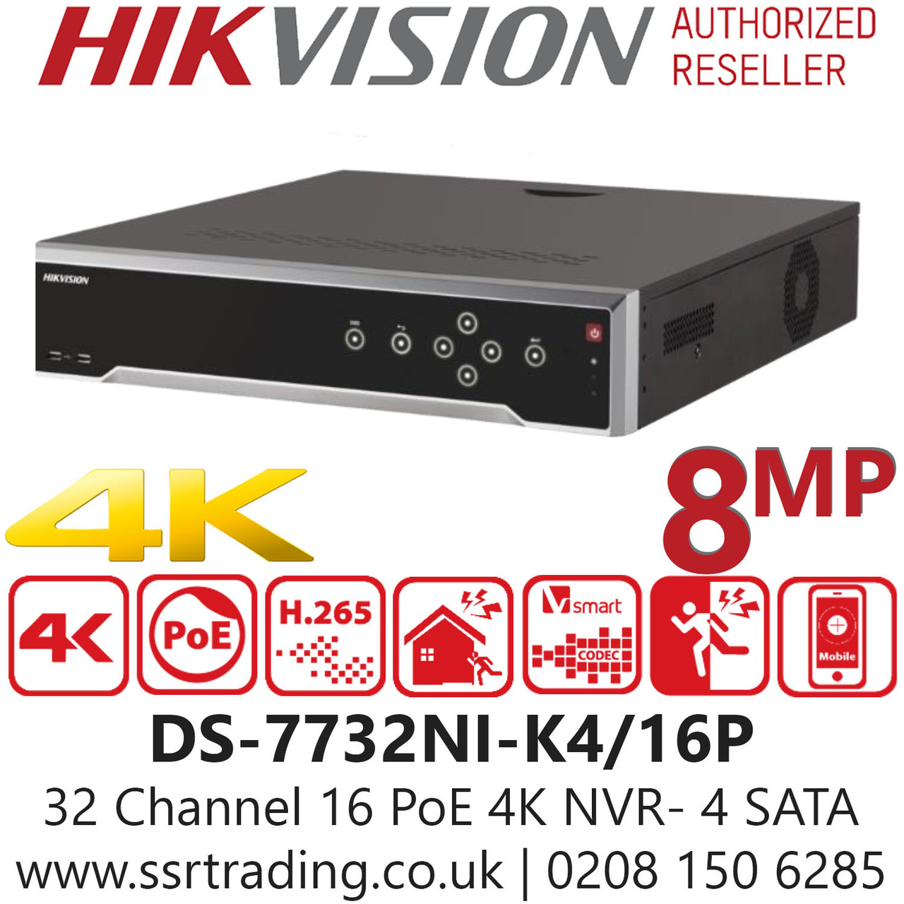 Hikvision 32 Channel NVR DS-7732NI-K4/16P 8MP 16 PoE Port CCTV NVR