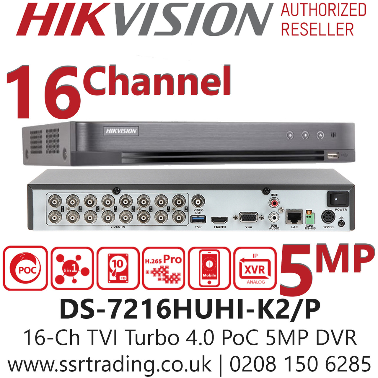 Hikvision DS-7216HUHI-K2/P 16 Channel 8MP TVI Turbo 4.0 PoC CCTV