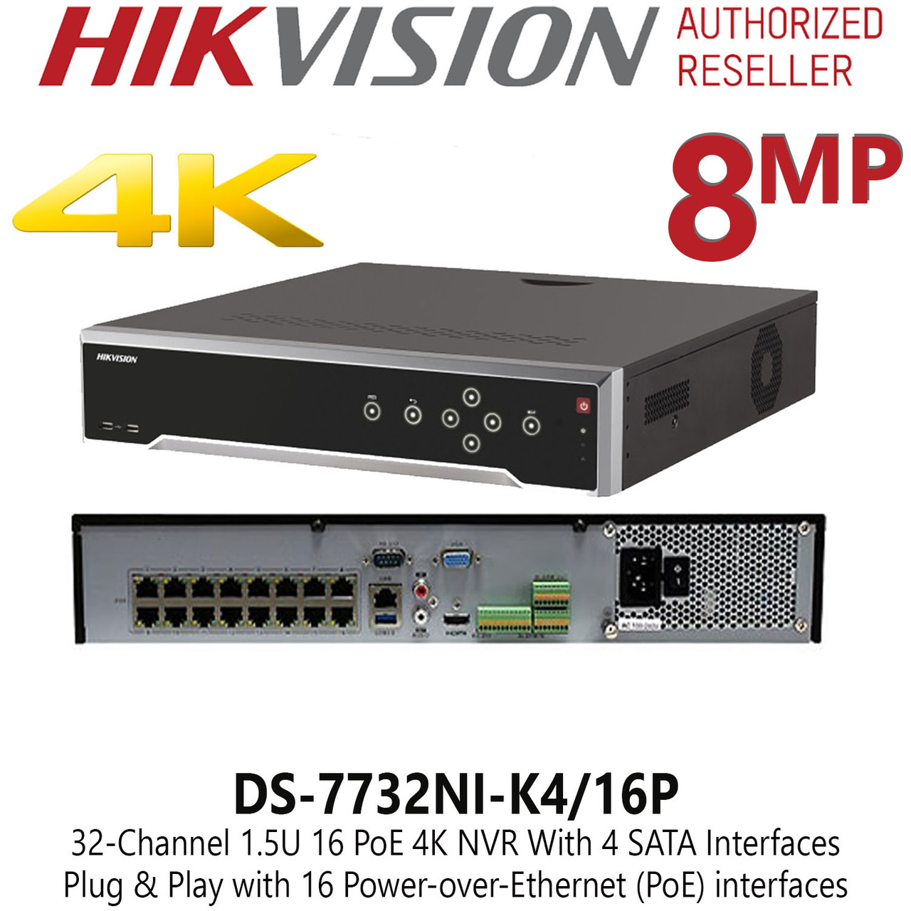 Hikvision 32 Channel 32Ch NVR 8MP 4K 4 x SATA 16 PoE Port NVR - DS