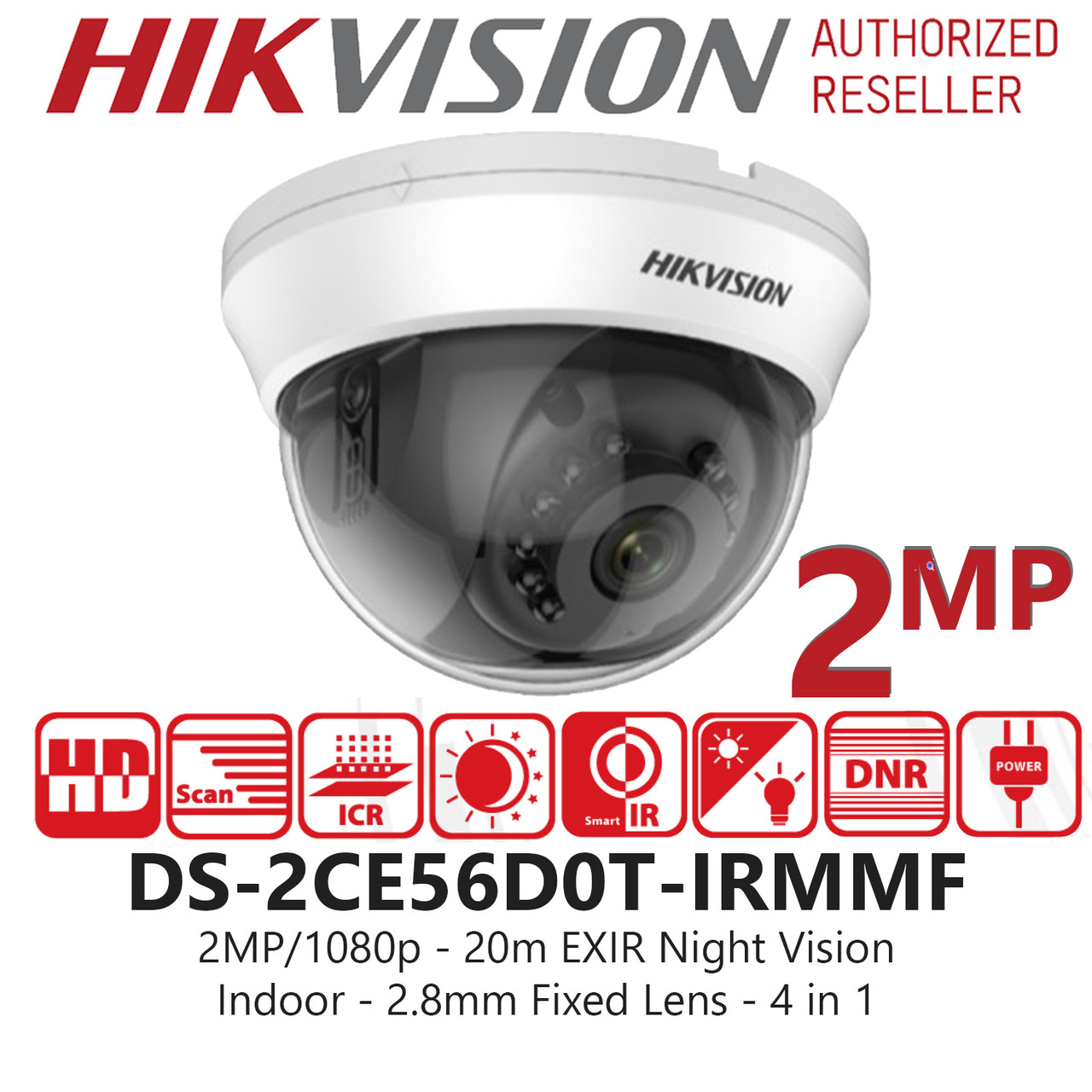 Hikvision 2MP 2.8mm Lens 4-in-1 Indoor TVI Camera with 20m IR