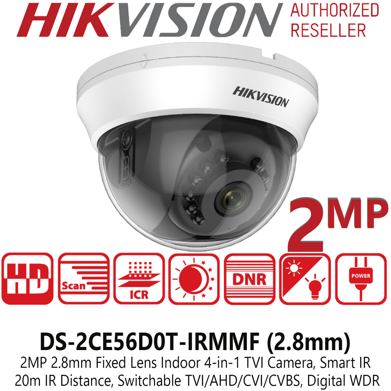 Hikvision 2MP 2.8mm Lens 4-in-1 Indoor TVI Camera with 20m IR