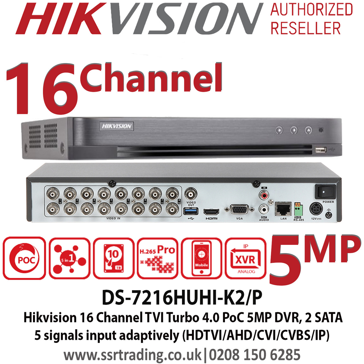 Hikvision 16 Channel 5MP PoC (Power over coaxial cable) H.265