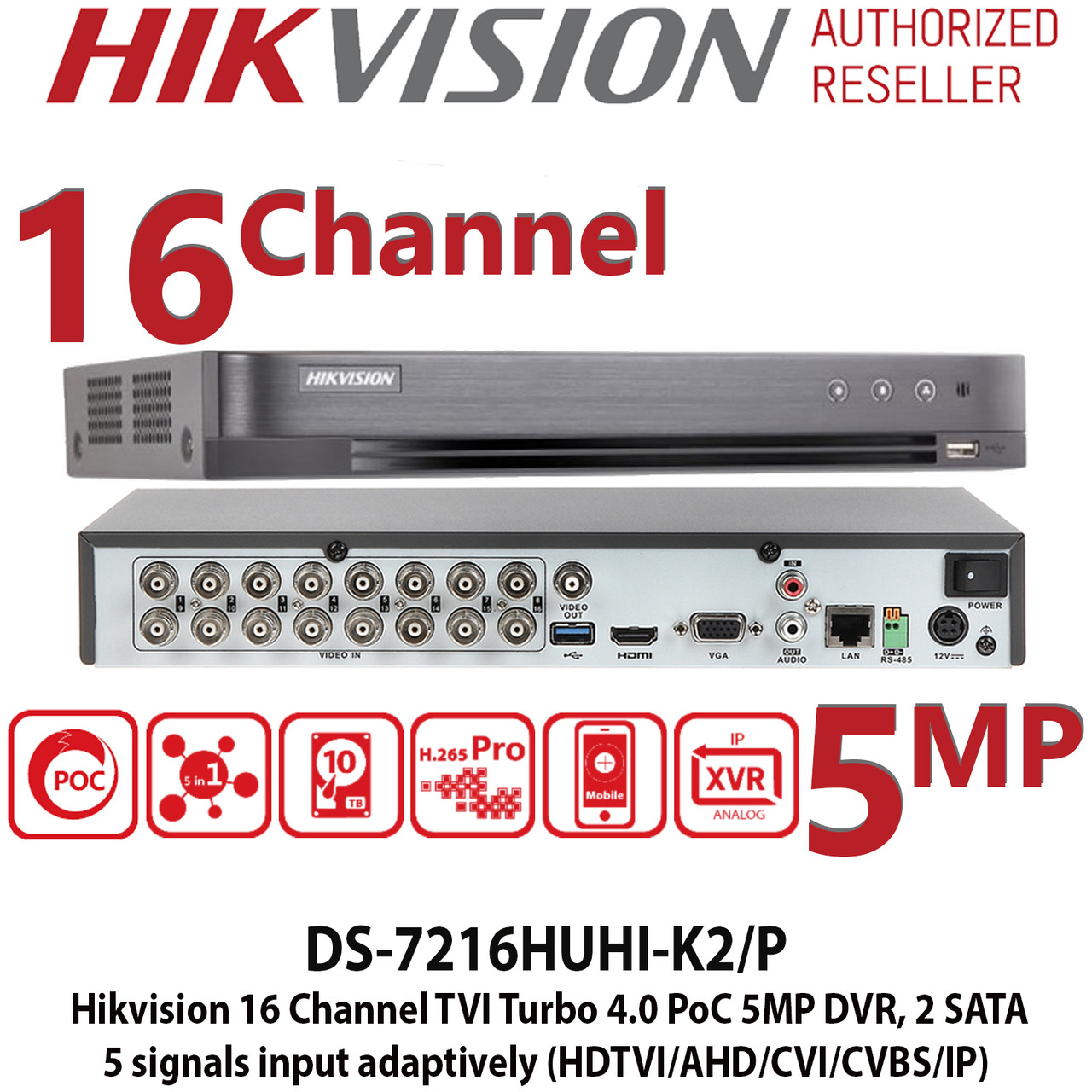 Hikvision 16 Channel 5MP PoC (Power over coaxial cable) H.265
