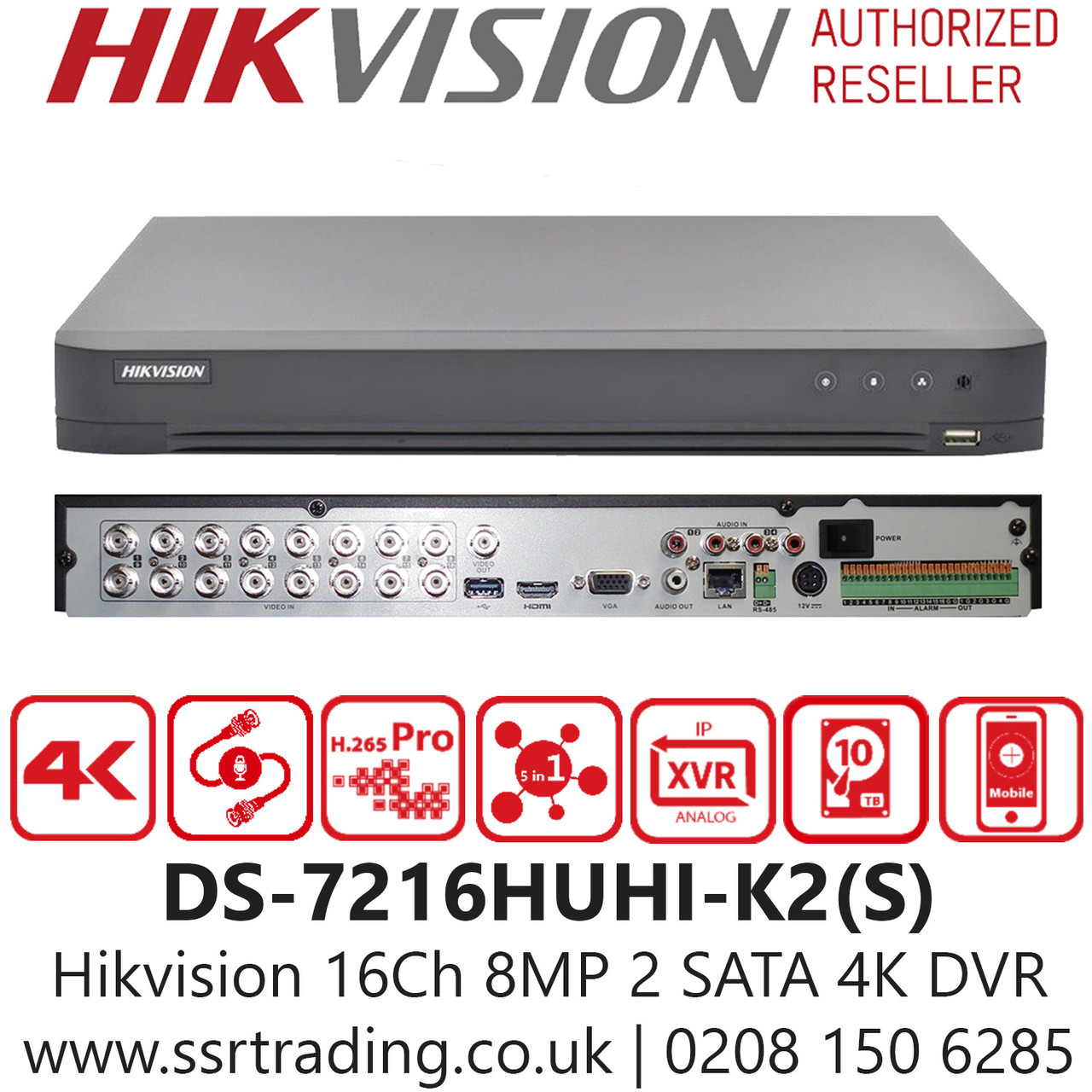 Hikvision 16 Channel 8MP 4K AoC (Audio via coaxial cable) H.265