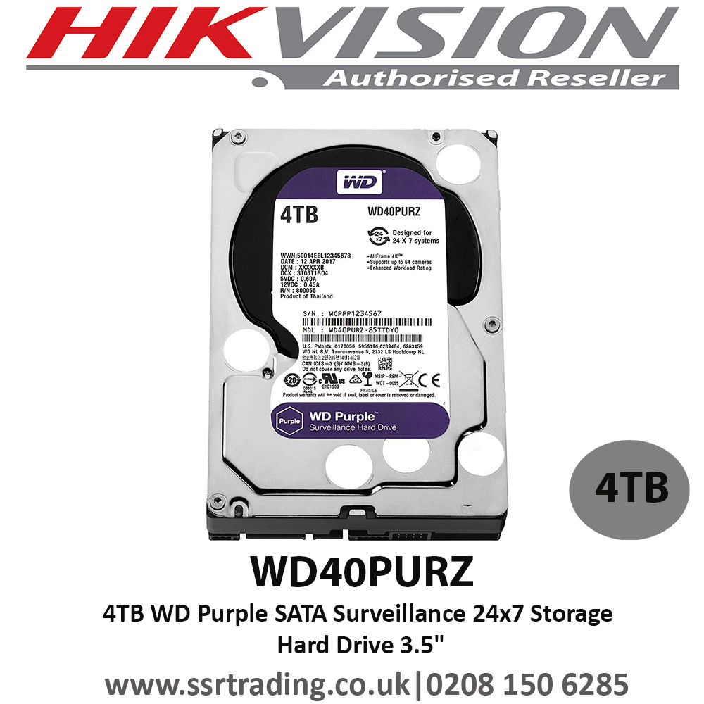 4TB WD Purple SATA Surveillance 24x7 Storage Hard Drive HDD 3.5