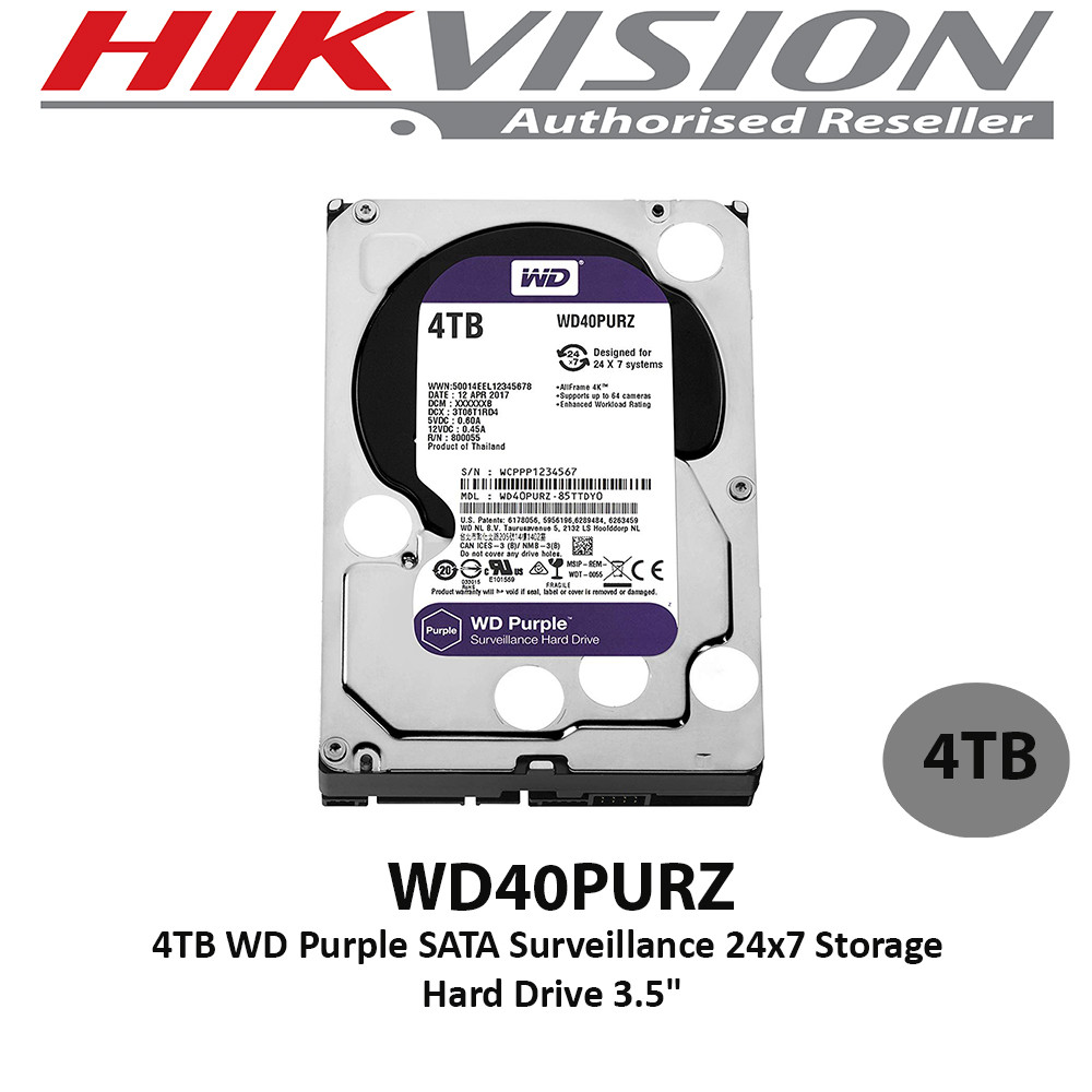 4TB WD Purple SATA Surveillance 24x7 Storage Hard Drive HDD 3.5